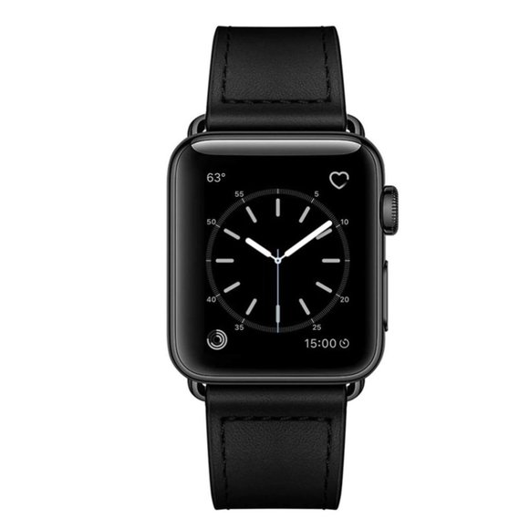 NEW[BAND] BLACK Genuine Leather For Apple Watch - Picture 2 of 10